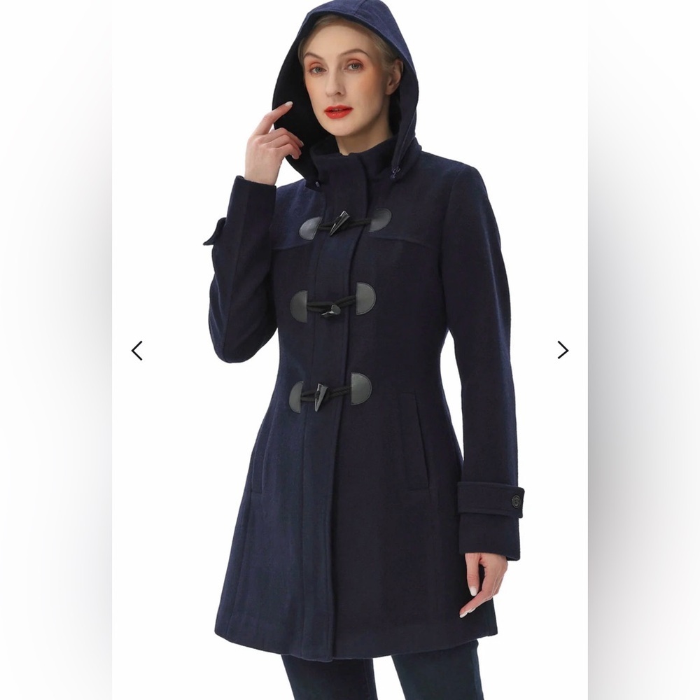 Cinzia Rocca Icons Wool Blend Duffle Coat Toggle Hood Navy NWOT